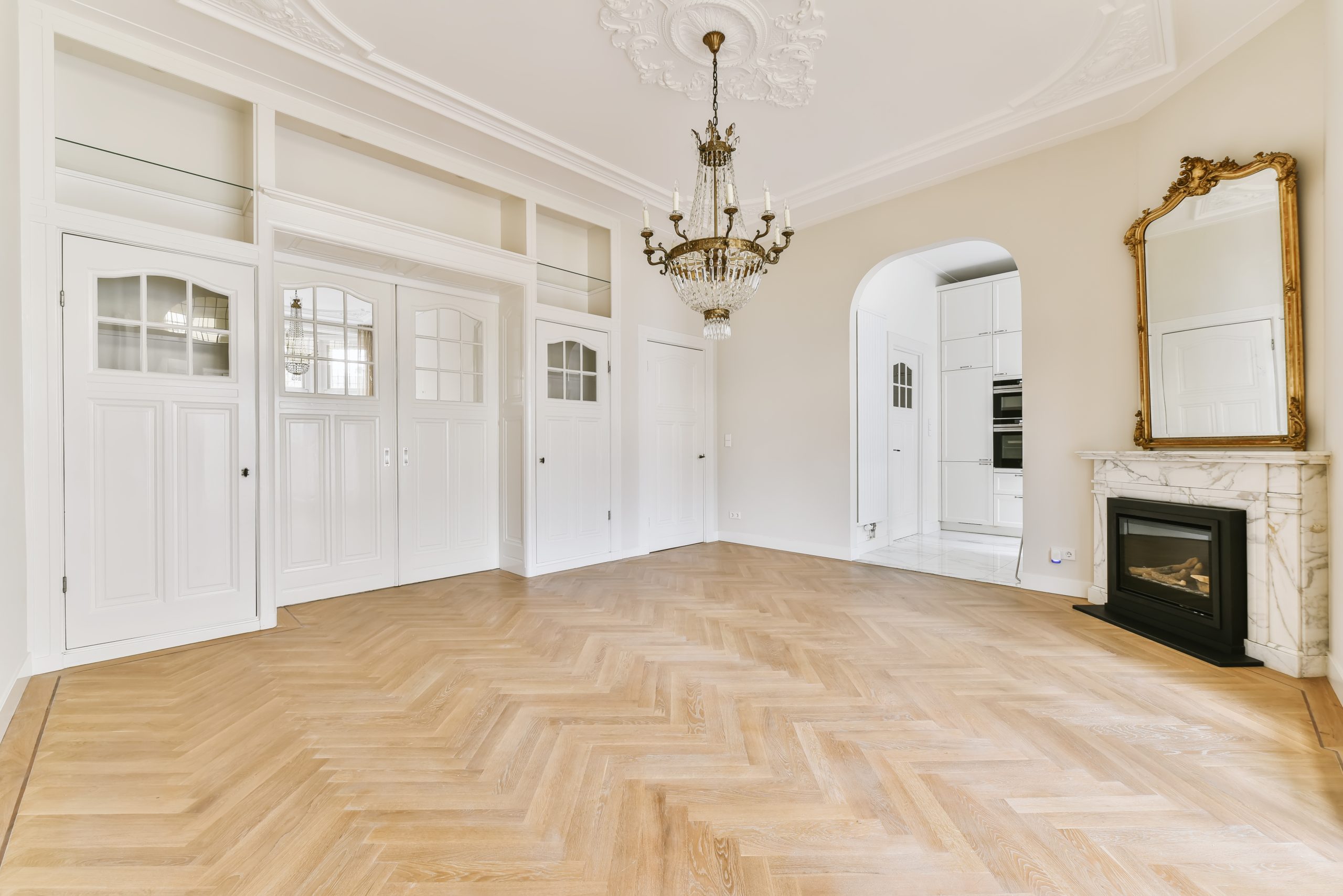 High-end residential living room with wood flooring